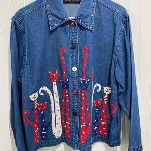 Vintage Cat lady Jacket  90’s denim Life Style Women's Blue Denim jacket